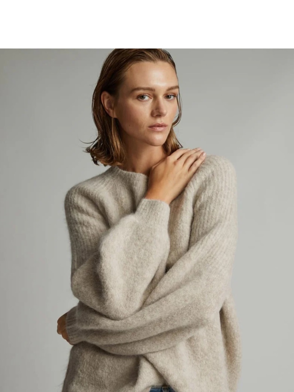 The SuperFuzz Alpaca Oversized Crew sweater by Everlane in Light Oat